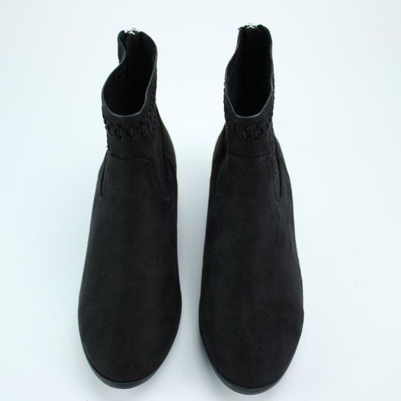 Black Ankle Boots Braided Woven Faux Suede Booties - Picture 7 of 8